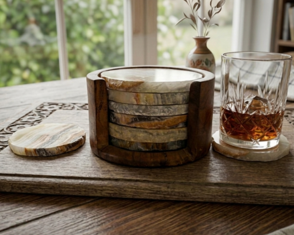 Coaster Set with Wooden Holder